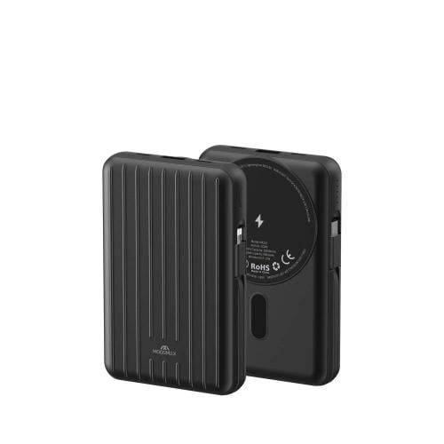 شاحن متنقل لاسلكي 20الف مزود بكيبلين مدمجين تايب سي وايفون ازرق من شركة MOOGMAX اسود