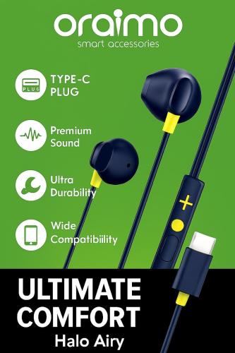 سماعة سلك USB-C ازرق oep-650 من oraimo