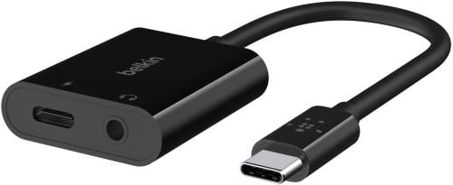 وصلة شاحن USB C مع سماعة AUX اسود من شركة belkin