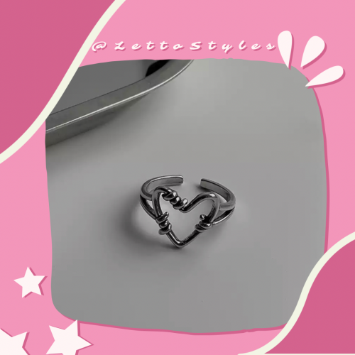 خاتم قلب مجوف فضي