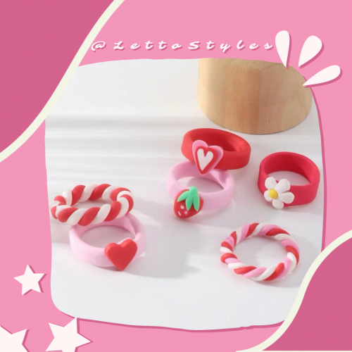 خواتم وردية 6 قطع