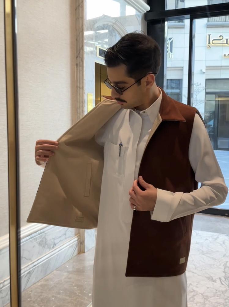 سديري رجالي دبل فيس لون جملي مع بيج