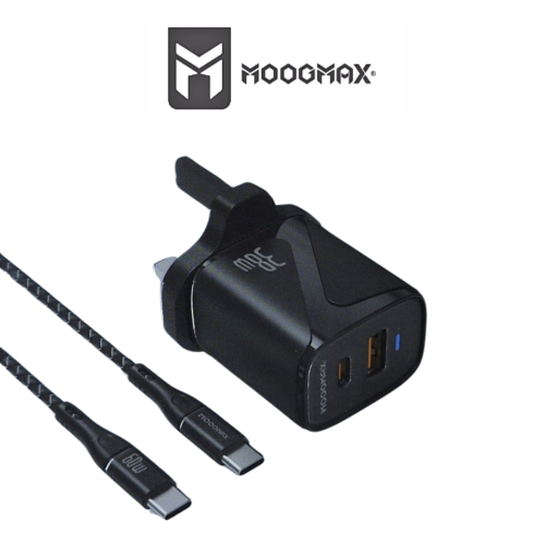 شاحن جداري منفذ PD + منفذ USB مع كيبل بقوة 38W لون...