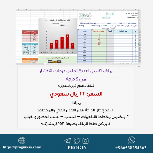 ملف تحليل نتائج الإختبار من 5 درجة (Excel)