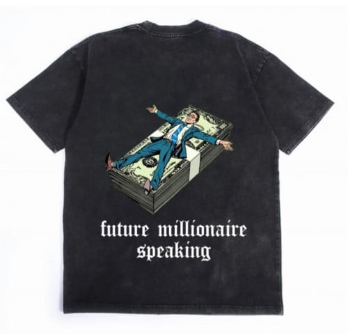 “FUTURE MILLIONAIRE SPEAKING T- SHIRT/ WASHED BLAC...