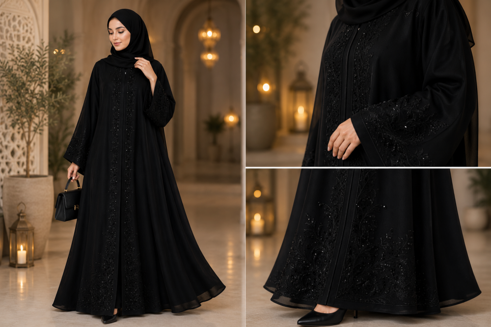 عباية بتطريز اسود للمناسبات والسهرات الراقية