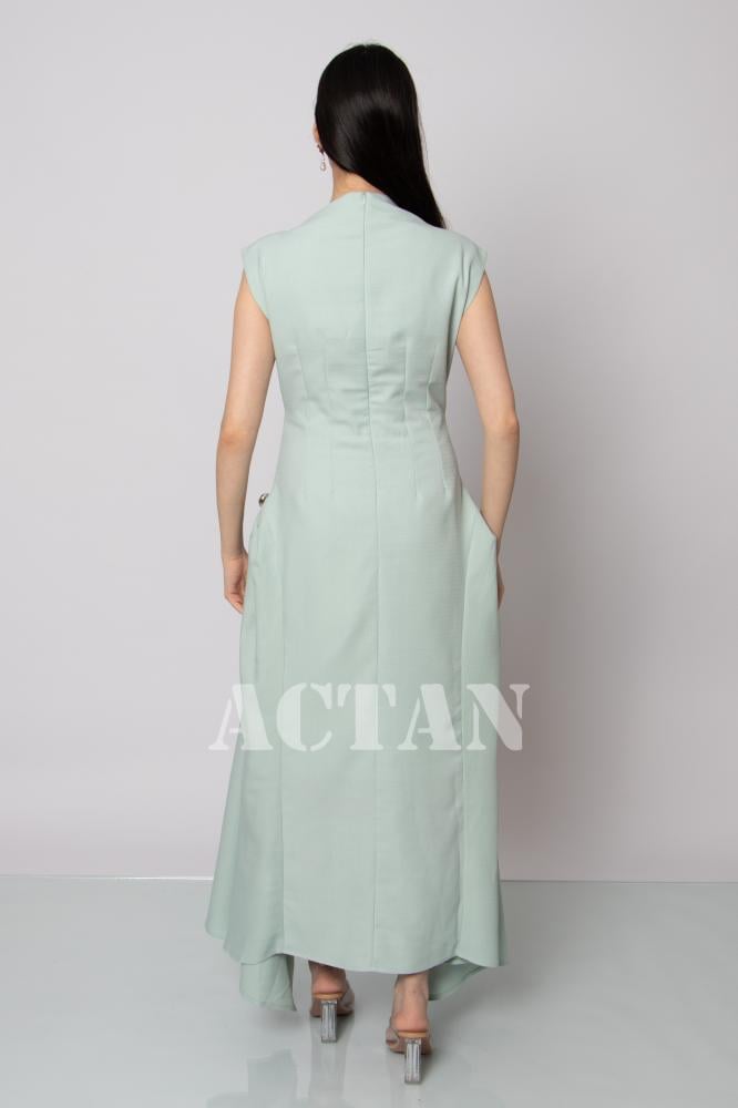 Light blue metallic side slit maxi dress المقاس:(L - 40)