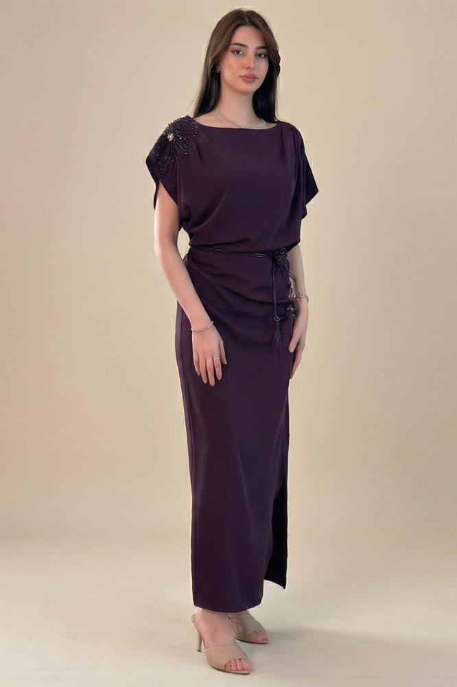 Purple floral off-the-shoulder maxi dress المقاس:(L - 40)