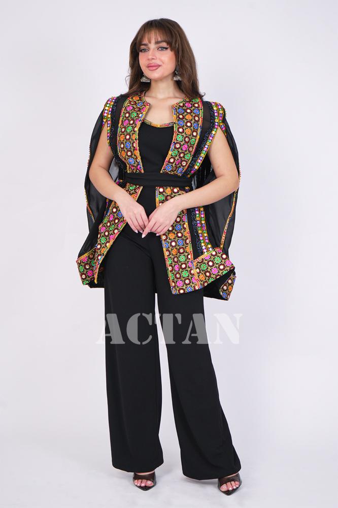 Jumpsuit with embroidered cape المقاس:(M)