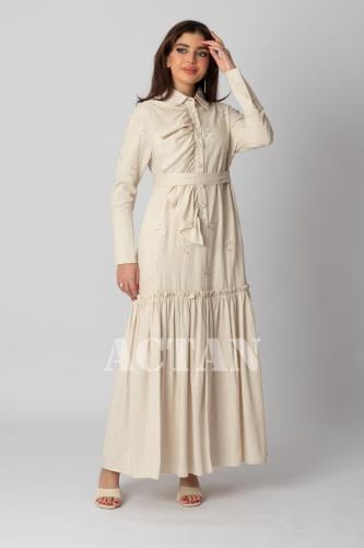 Beige linen maxi dress المقاس:(XXL - 44)