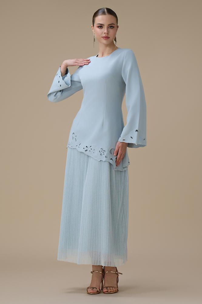 فستان طويل ازرق بطبقتين بتصميم ناعم المقاس:(XXL - 44)