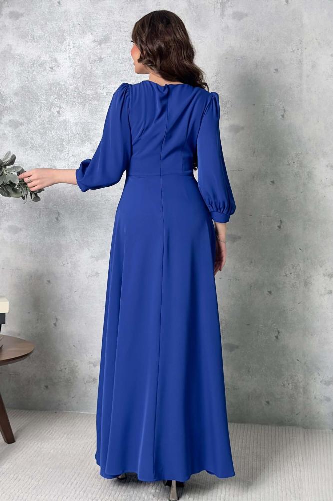 Draped maxi dress with beads and crystals in blue المقاس:(L - 40)