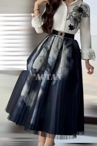 Elegant midi dress decorated with white roses المقاس:(M - 38)