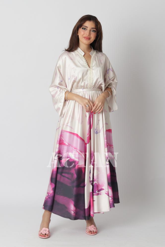 Beaded Satin Maxi Dress المقاس:(XL-42)
