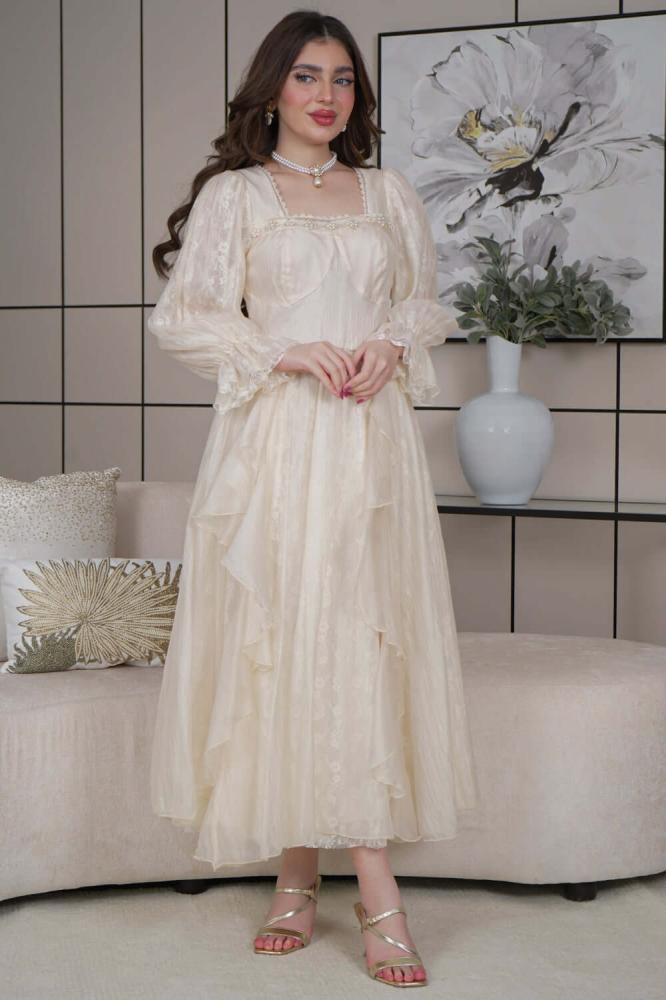 Organza dress lined with lace المقاس:(S - 36)