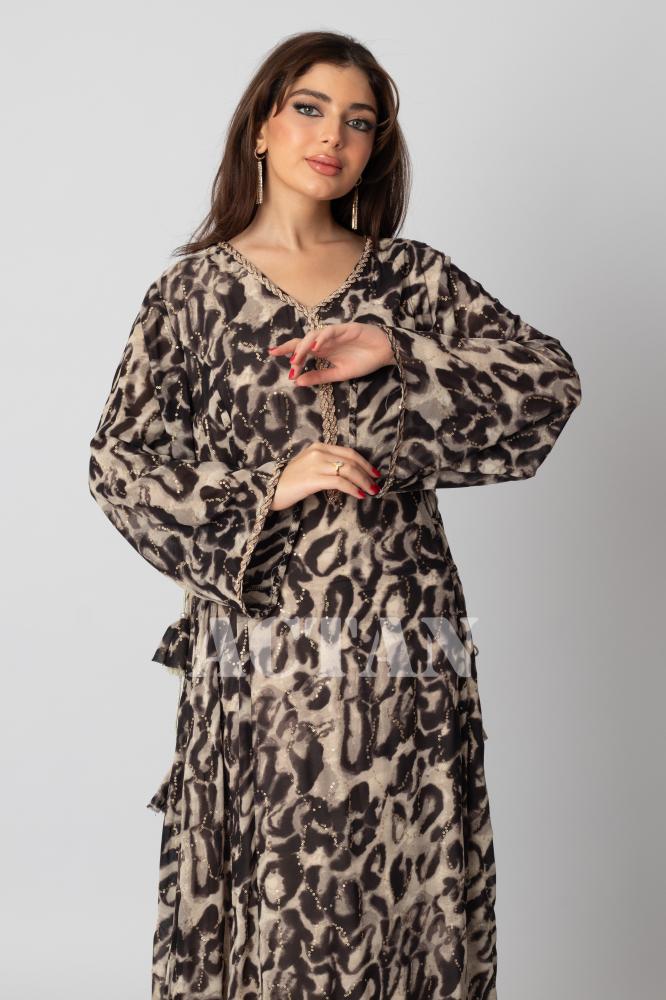 Long leopard print jalabiya المقاس:(M - 38)