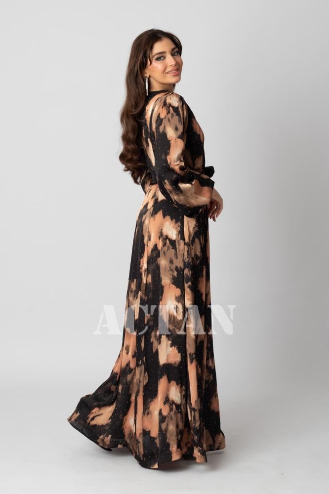 Brown long chiffon cloche dress المقاس:(M - 38)