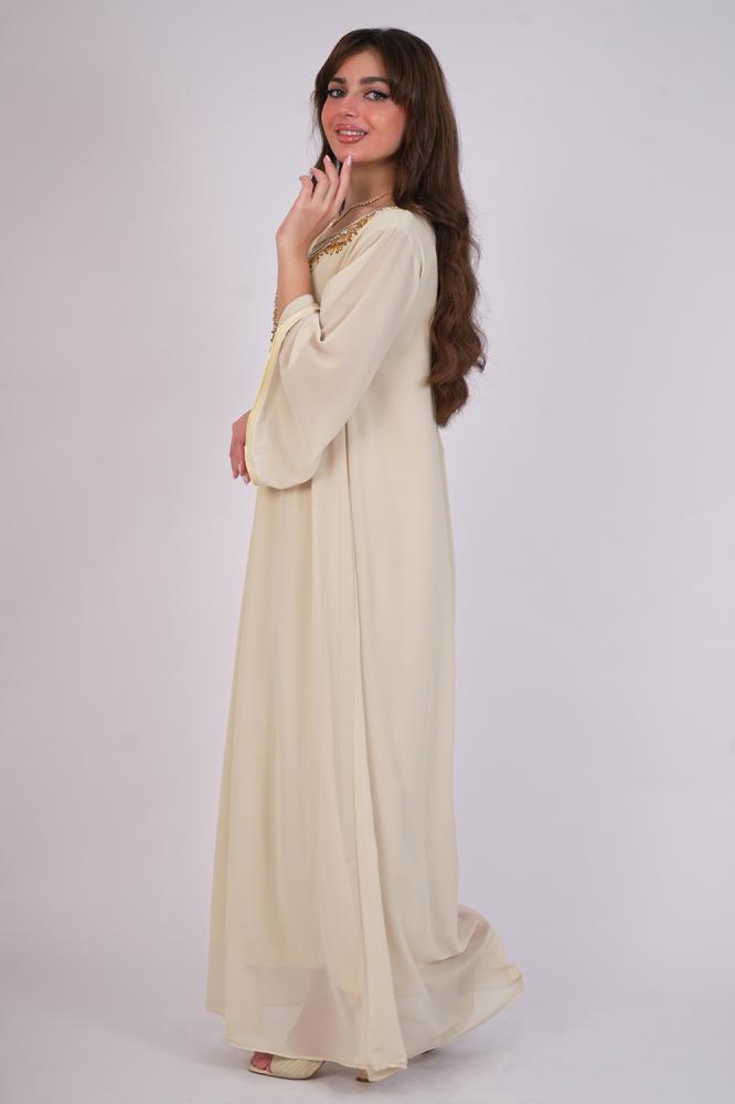 Maxi jalabiya with a collar decorated with stones المقاس:(L)
