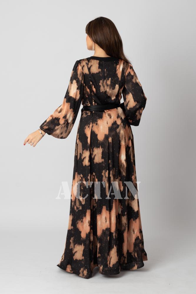 Brown long chiffon cloche dress المقاس:(M - 38)