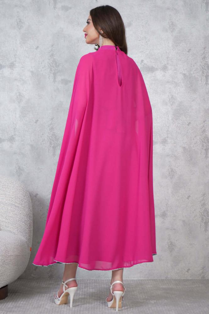 Elegant cape midi dress with embellished fuchsia color المقاس:(L)