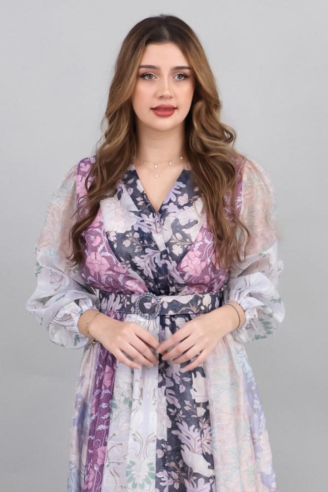 Pastel floral print dress in mauve المقاس:(M)