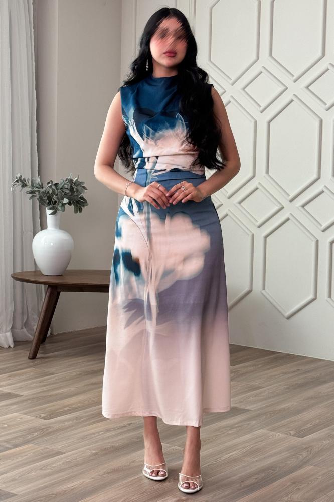 Floral print draped dress المقاس:(M - 38)