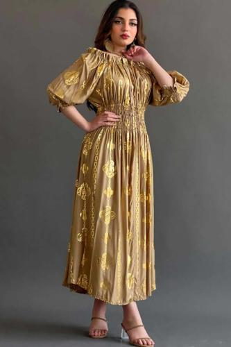 Zam galabiya with gold print, gold color المقاس:(F)