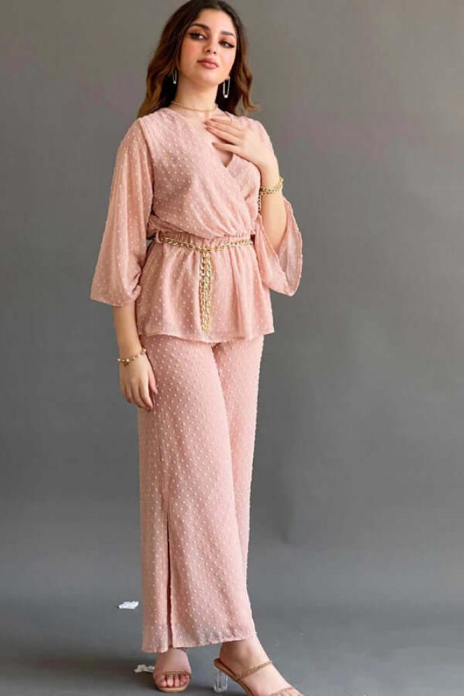 2-piece set with a pink chain belt المقاس:(L)