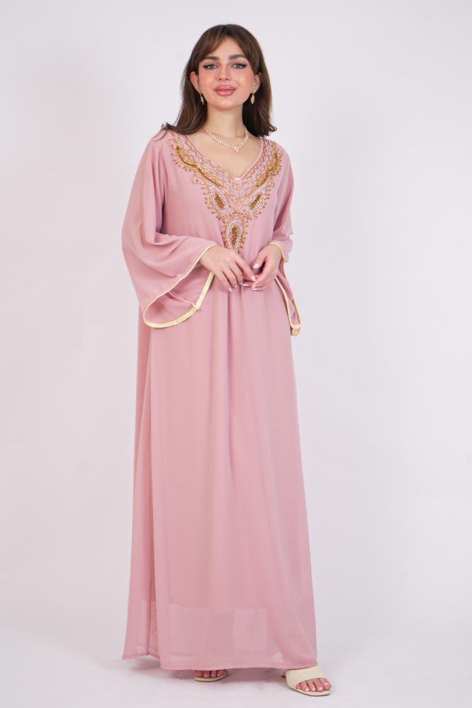 Maxi jalabiya with a collar decorated with stones المقاس:(M)