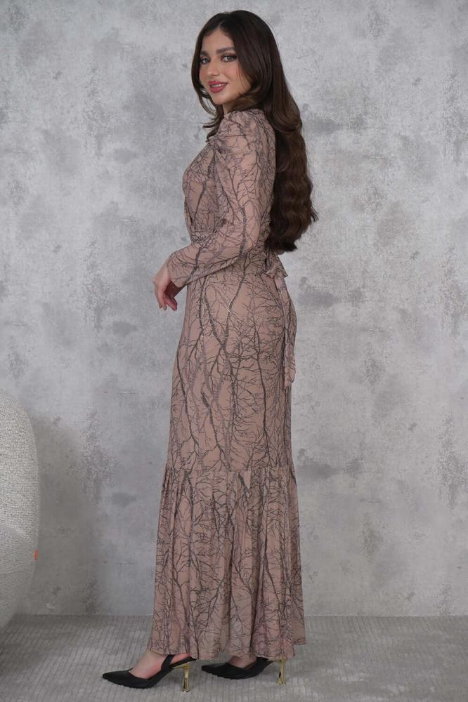 Long tulle dress with a tie at the waist المقاس:(XL - 42)