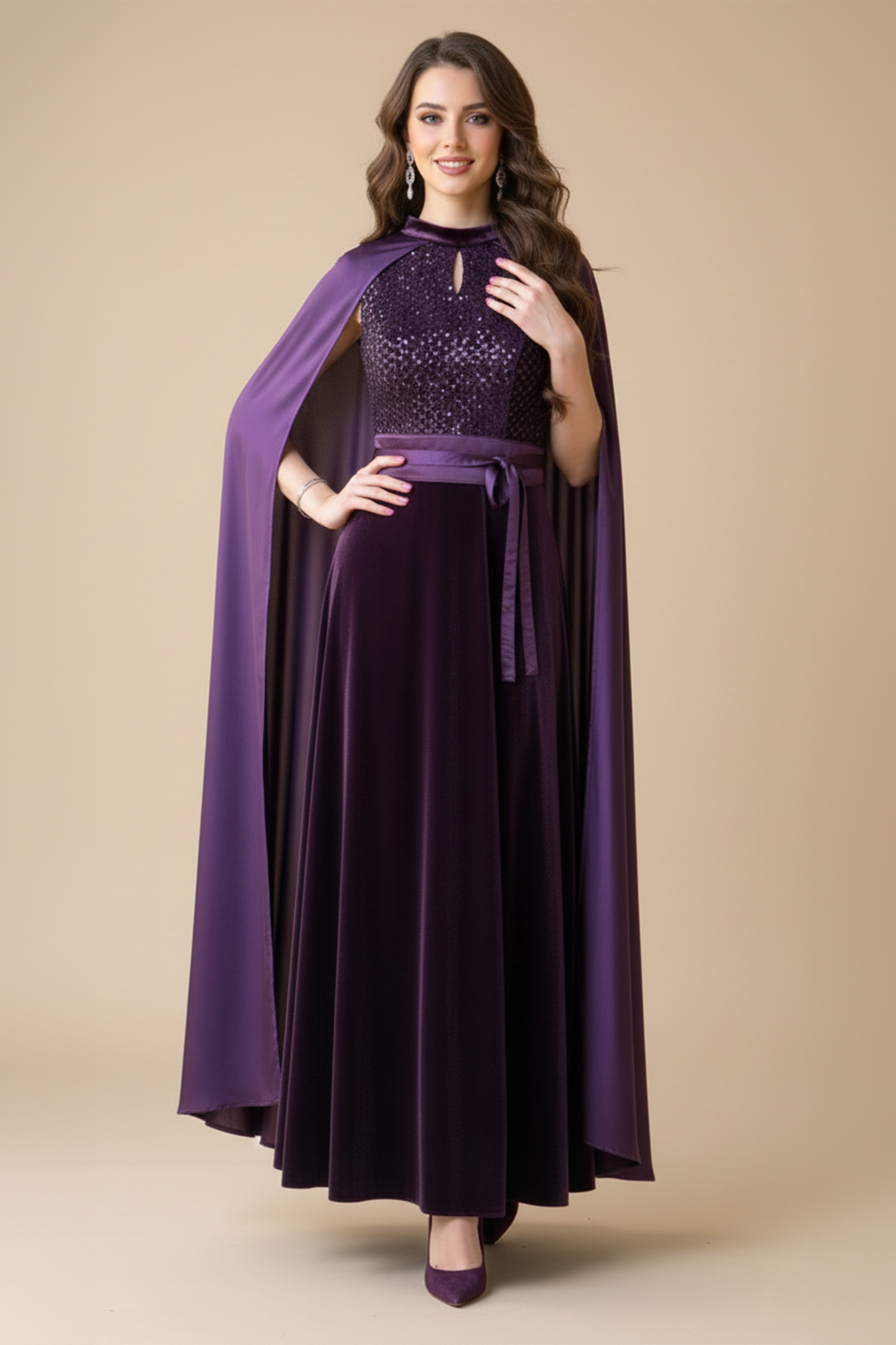 新品タグ付き♡ミストレアス♡ Cape Set Velvet Dress Velvet dress with full cape sleeves embellished with sequins