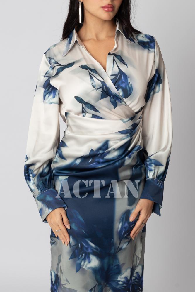 Draped floral midi dress المقاس:(M - 38)