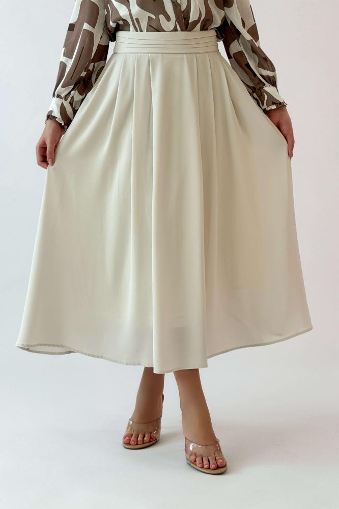 Beige midi flare skirt المقاس:(S - 36)
