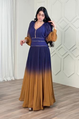 Purple Long Sleeve Chiffon Evening Dress المقاس:(L - 40)