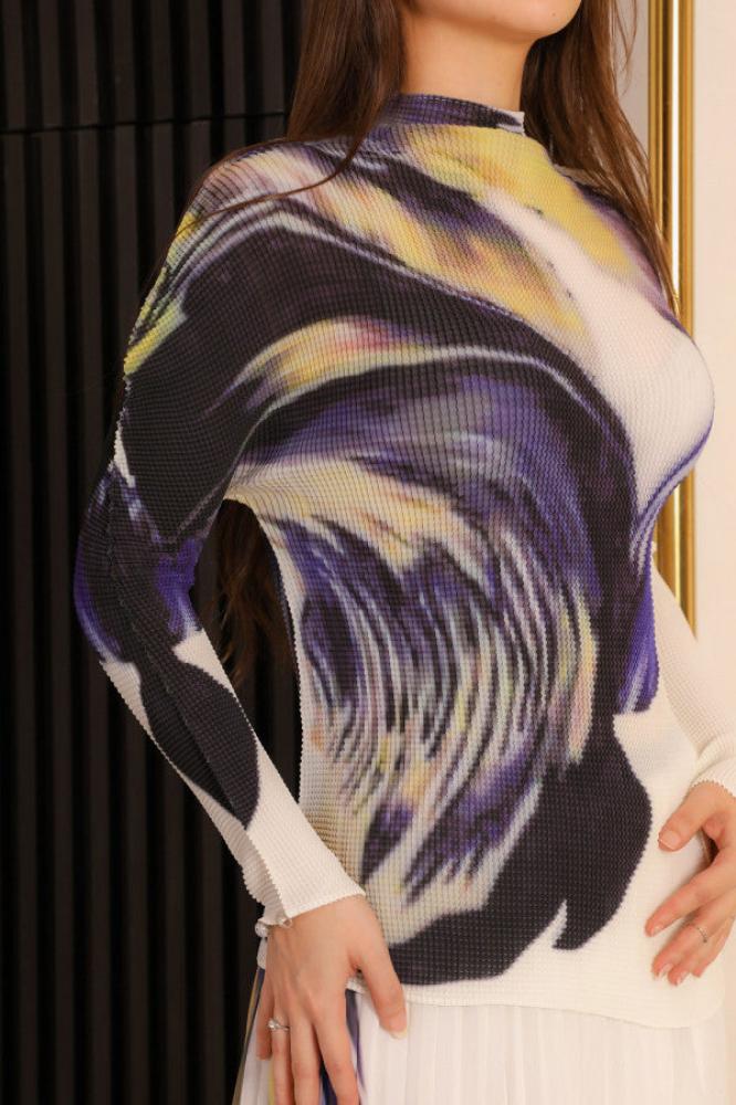Two-piece spring set, skirt and blouse with colorful prints المقاس:(L - 40)