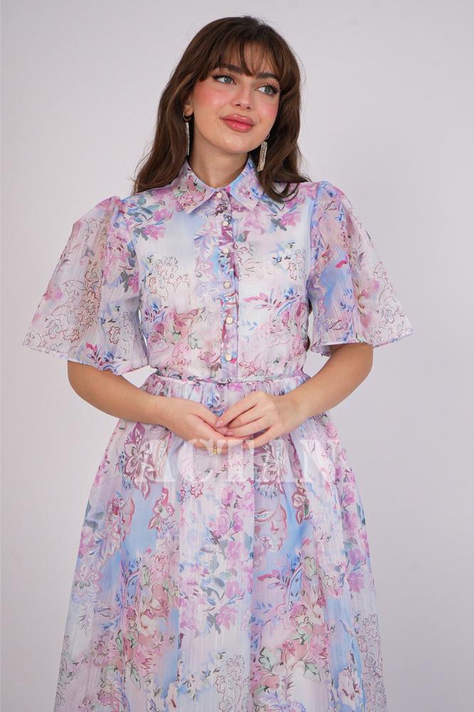 Floral print draped maxi dress المقاس:(XXL - 44)