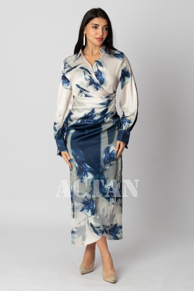 Draped floral midi dress المقاس:(M - 38)