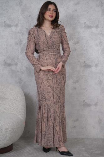 Long tulle dress with a tie at the waist المقاس:(XL - 42)