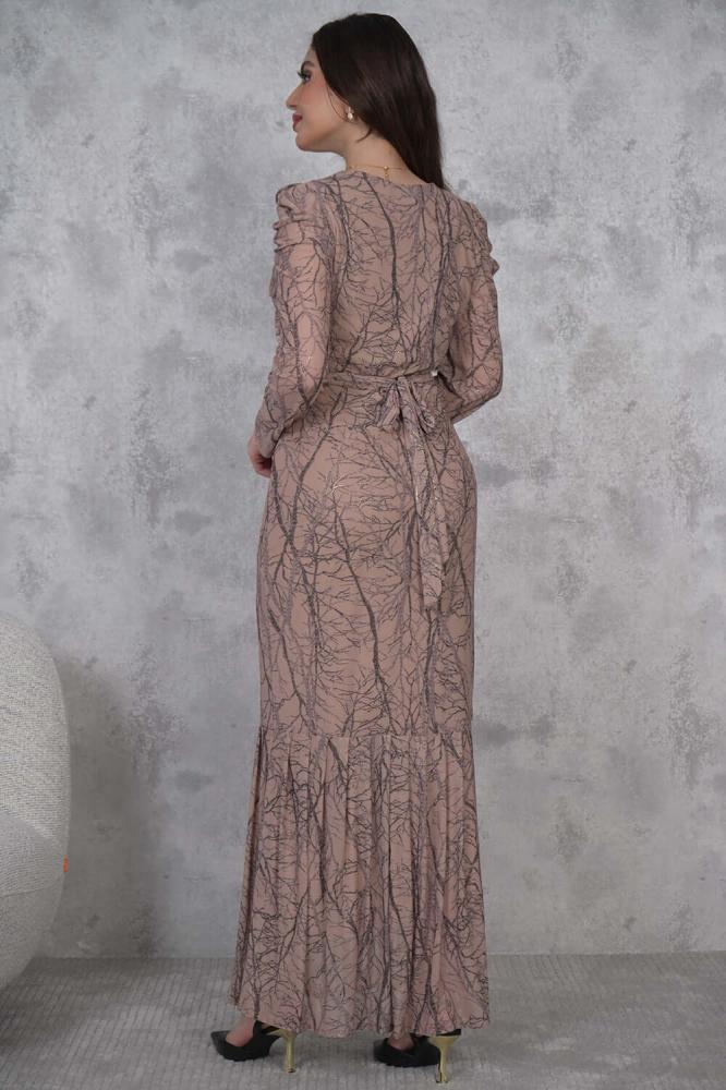 Long tulle dress with a tie at the waist المقاس:(XL - 42)