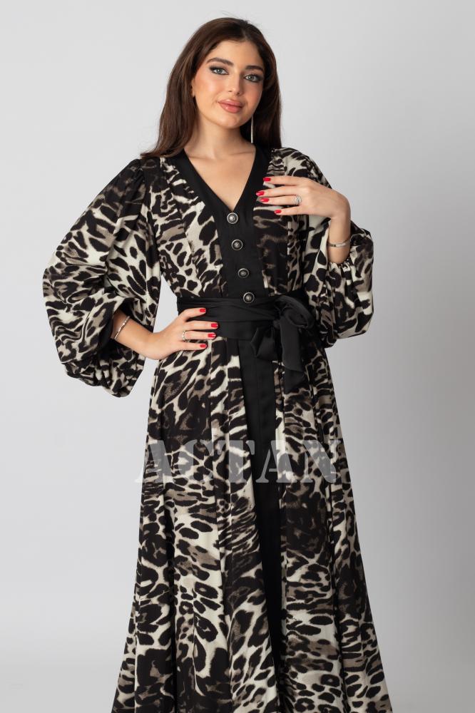 Black leopard print long dress المقاس:(XXL - 44)