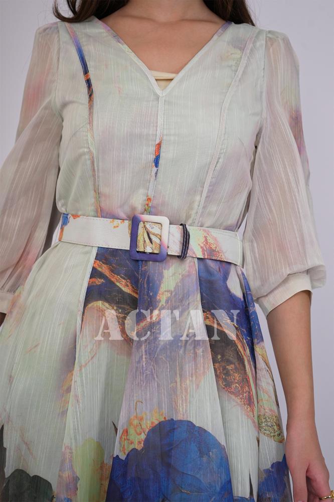 Elegant blue floral midi dress المقاس:(S - 36)