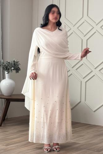 Light beige chiffon draped maxi dress المقاس:(XXL - 44)