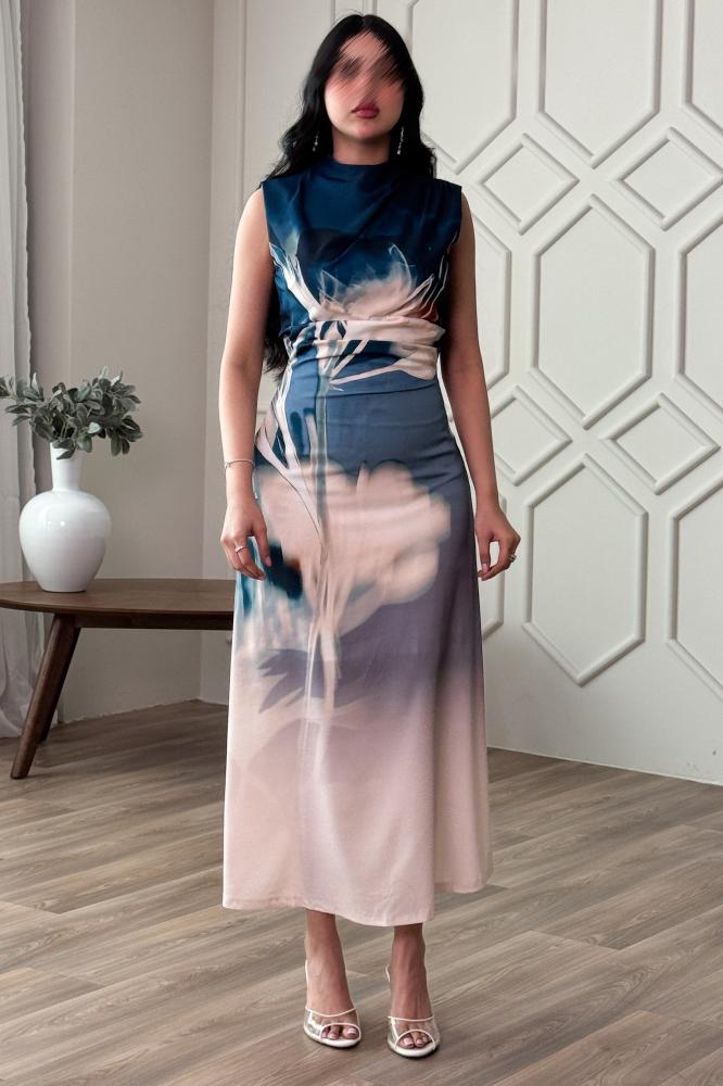 Floral print draped dress المقاس:(M - 38)