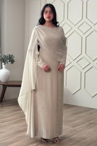 Tiffany Chiffon Draped Maxi Dress المقاس:(L - 40)