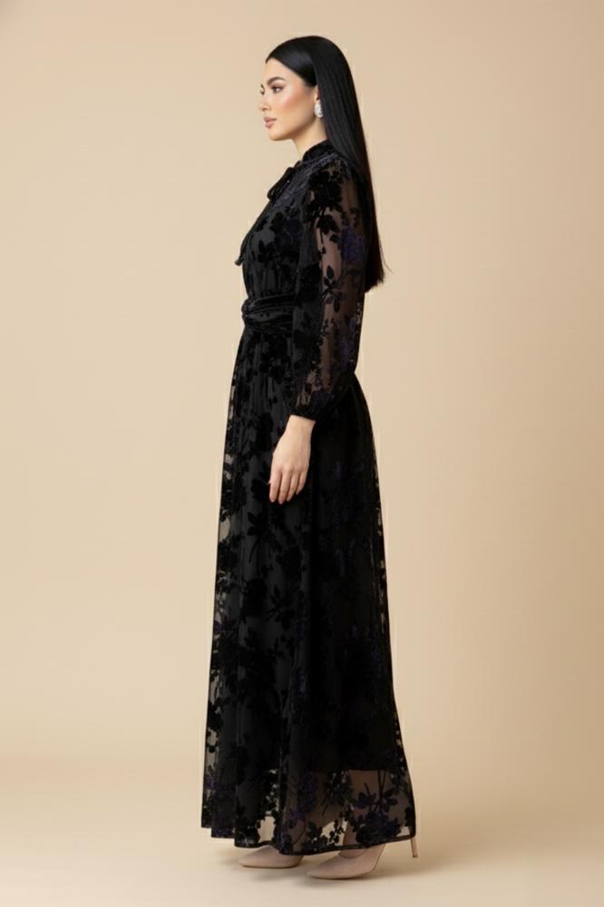 Floral Print Velvet Maxi Dress المقاس:(L - 40)
