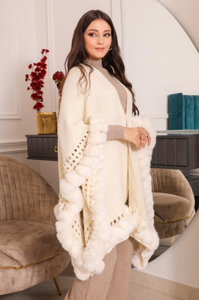 Black wool shawl with white cardigan sleeves المقاس:(Free Size)