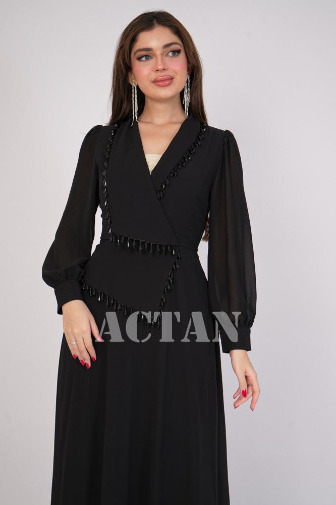 Long black fringed dress المقاس:(S - 36)