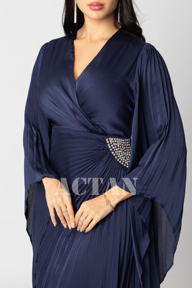 Pleated satin midi dress المقاس:(XL - 42)