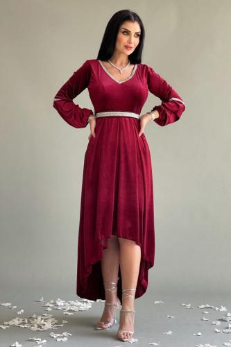 Velvet dress with crystal ribbon المقاس:(XL)