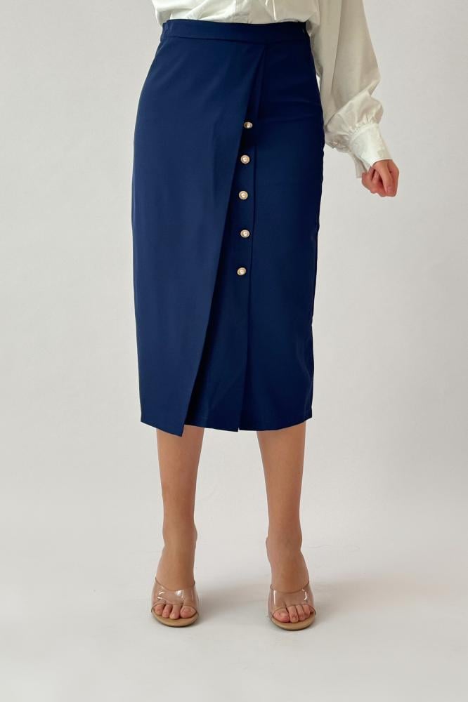 Bazarir Lulu midi skirt, navy blue المقاس:(L)